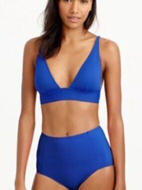 J. Crew Royal Blue Plunge V-neck Beach Summer Swimsuit Bikini Set
